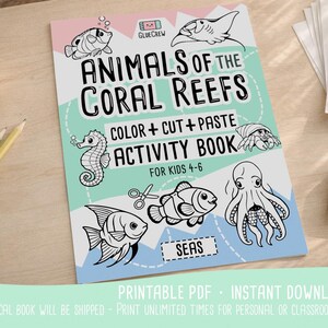 Animals of the Coral Reefs, learning binder and cut and paste, coral reef animals, kindergarten prep and coloring pages, Printable (PDF) afbeelding 3