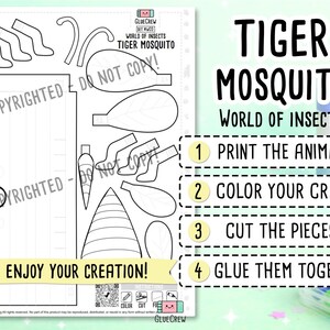 TIGER MOSQUITO Paper Craft Printable 3D DIY Kit for Kids, Cute Puppy Activity for Preschool, Home Schooling & School Teaching Unit image 2