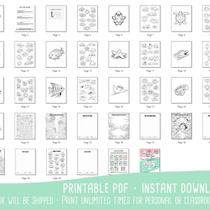 Animals of the Coral Reefs, learning binder and cut and paste, coral reef animals, kindergarten prep and coloring pages, Printable (PDF) afbeelding 2