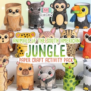 Jungle Animals 3D Paper Craft Activity Pack | 14 DIY South American Animal Crafts for Kids | Science Thematic Unit and Habitat Activity image 1