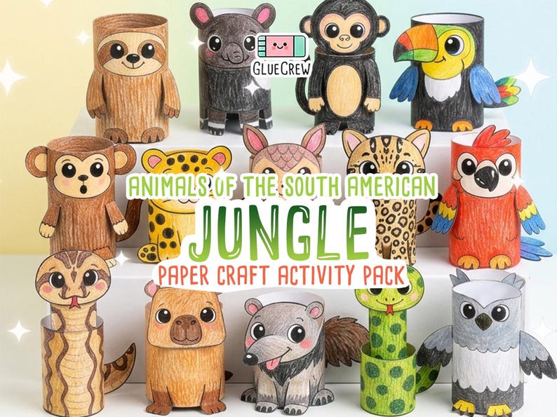Jungle Animals 3D Paper Craft Activity Pack | 14 DIY South American Animal Crafts for Kids | Science Thematic Unit and Habitat Activity image 1
