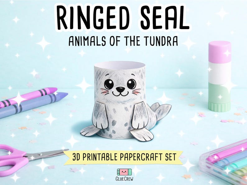 Ringed Seal 3D Paper Craft | Printable Animal Craft for Kids | Arctic Animals | Preschool Fine Motor Habitat Project | Science Project image 1