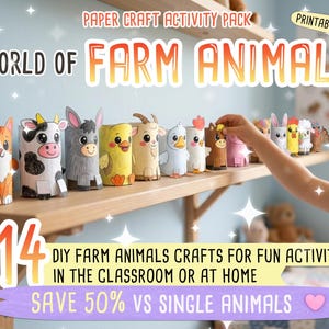 Farm Animals 3D Paper Craft Activity Pack | 14 DIY Farm Animal Crafts for Kids | Science Thematic Unit & Classroom Habitat Activity afbeelding 1
