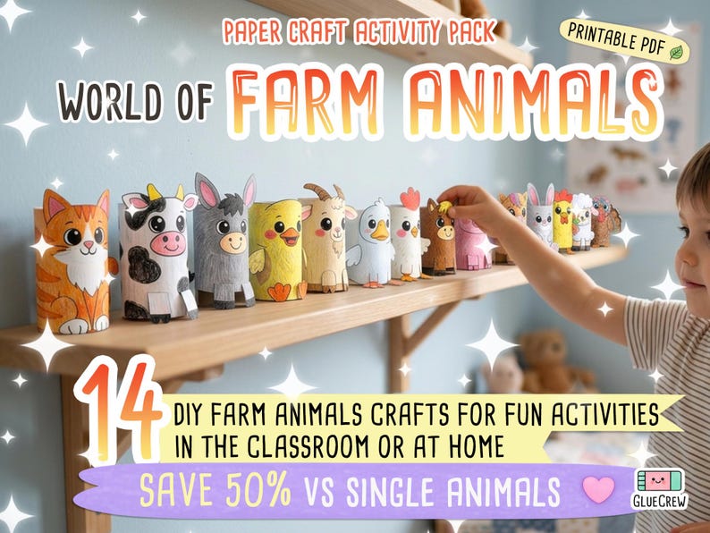 Farm Animals 3D Paper Craft Activity Pack | 14 DIY Farm Animal Crafts for Kids | Science Thematic Unit & Classroom Habitat Activity afbeelding 1