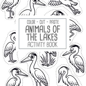 Animals of Lakes, preschool busy book and cut and paste, freshwater animals, toddler worksheets and coloring printables, Printable PDF image 7