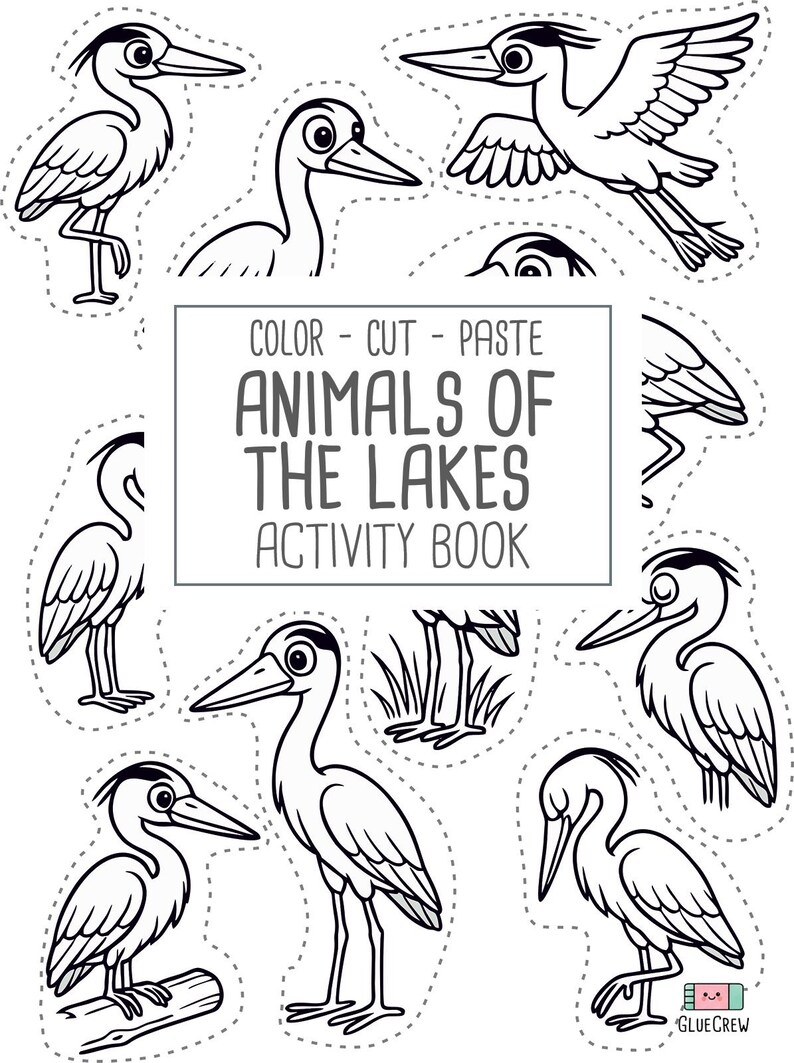 Animals of Lakes, preschool busy book and cut and paste, freshwater animals, toddler worksheets and coloring printables, Printable PDF image 7