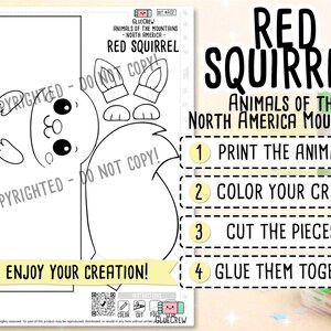 Red Squirrel 3D Paper Craft | Printable Kids Paper Craft Activity | North American Mountains | Teacher Classroom Homeschool Resource image 2