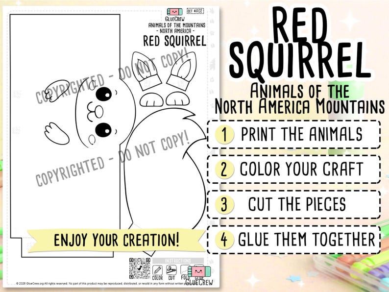 Red Squirrel 3D Paper Craft | Printable Kids Paper Craft Activity | North American Mountains | Teacher Classroom Homeschool Resource image 2