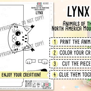 Lynx 3D Paper Craft | DIY Paper Craft for Classroom | Woodland Habitat | Preschool Fine Motor Habitat Project | Habitat Diorama Kids Craft image 2