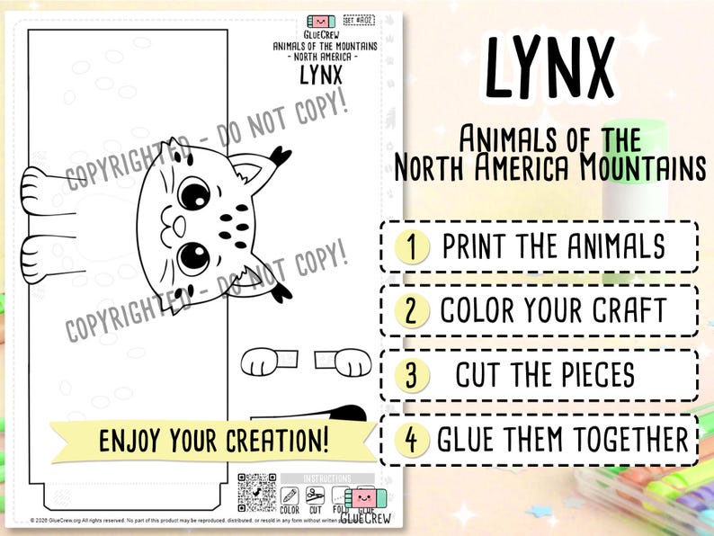 Lynx 3D Paper Craft | DIY Paper Craft for Classroom | Woodland Habitat | Preschool Fine Motor Habitat Project | Habitat Diorama Kids Craft image 2