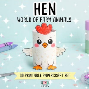 Hen Printable Craft for Kids | DIY Paper Craft for Classroom | Farm Animals | Teacher School Homeschool Habitat Unit | Fine Motor Skills bild 1