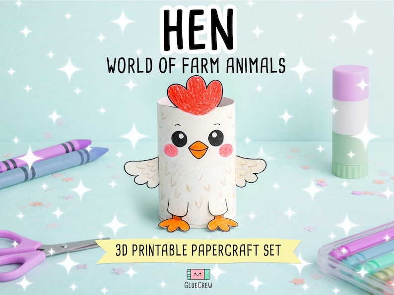 Hen Printable Craft for Kids | DIY Paper Craft for Classroom | Farm Animals | Teacher School Homeschool Habitat Unit | Fine Motor Skills bild 1