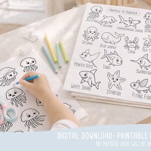 Animals of Open Sea, preschool busy book and cut and paste, ocean animals, toddler worksheets and coloring printables, Printable PDF 画像 2