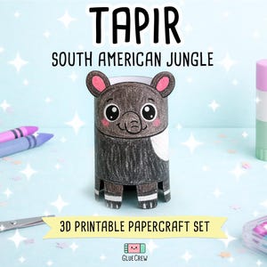 South American Tapir 3D Paper Craft | DIY Paper Craft for Classroom | Rainforest Animals | Preschool Classroom Homeschool Activity image 1
