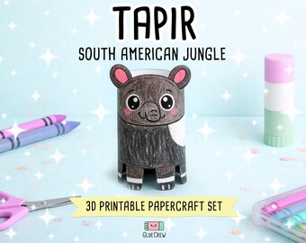South American Tapir 3D Paper Craft | DIY Paper Craft for Classroom | Rainforest Animals | Preschool Classroom Homeschool Activity