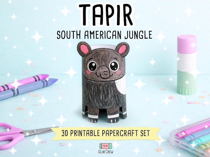 South American Tapir 3D Paper Craft | DIY Paper Craft for Classroom | Rainforest Animals | Preschool Classroom Homeschool Activity image 1