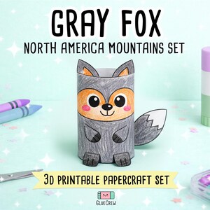 Gray Fox Printable Paper Craft | 3D Printable DIY Craft for Kids | Mountain Animals | Preschool Classroom Homeschool Activity | Kids Craft 画像 1