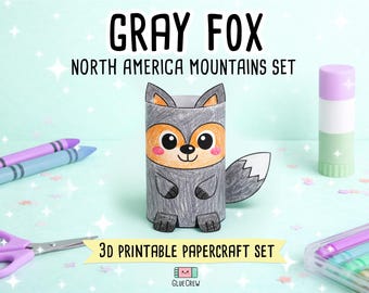 Gray Fox Printable Paper Craft | 3D Printable DIY Craft for Kids | Mountain Animals | Preschool Classroom Homeschool Activity | Kids Craft