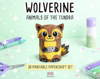 Wolverine DIY Printable Paper Craft | 3D Printable DIY Craft for Kids | Tundra Polar Habitat | Preschool Classroom Homeschool Activity