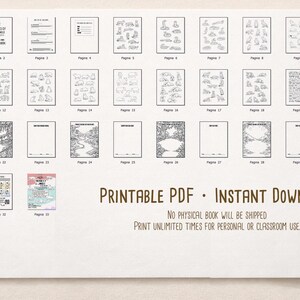 May include: A collection of printable PDF pages, featuring animal-themed coloring pages and activity sheets. The pages include various illustrations of animals, landscapes, and activities. The text "PRINTABLE PDF - INSTANT DOWNLOAD" is displayed.