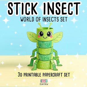 STICK INSECT Paper Craft Printable 3D DIY Kit for Kids, Cute Puppy Activity for Preschool, Home Schooling & School Teaching Unit bild 1