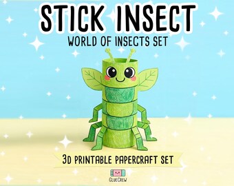 STICK INSECT Paper Craft Printable 3D DIY Kit for Kids, Cute Puppy Activity for Preschool, Home Schooling & School Teaching Unit