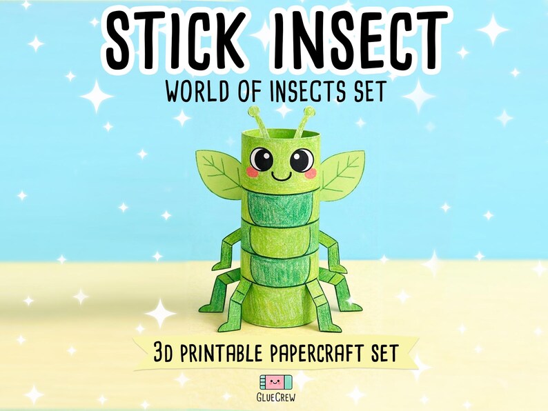 STICK INSECT Paper Craft Printable 3D DIY Kit for Kids, Cute Puppy Activity for Preschool, Home Schooling & School Teaching Unit bild 1