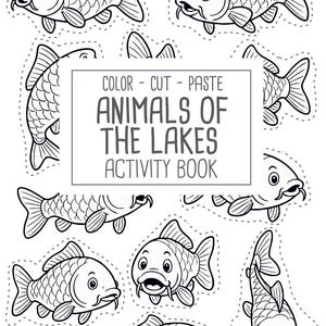 Animals of Lakes, preschool busy book and cut and paste, freshwater animals, toddler worksheets and coloring printables, Printable PDF image 20