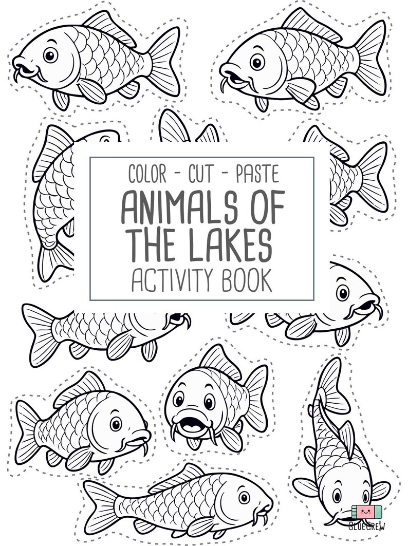 Animals of Lakes, preschool busy book and cut and paste, freshwater animals, toddler worksheets and coloring printables, Printable PDF image 20