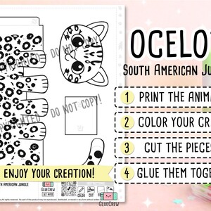 Ocelot Printable Craft for Kids | Printable Kids Paper Craft Activity | South American Jungle | Teacher School Homeschool Habitat Unit afbeelding 2