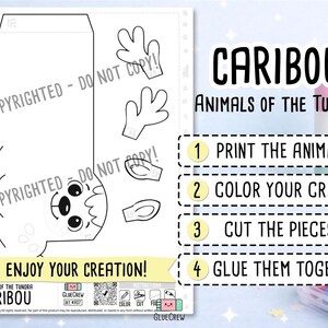 Caribou Printable Paper Craft | 3D Printable DIY Craft for Kids | Arctic Tundra Habitat | Classroom Homeschool Fine Motor Activity image 2