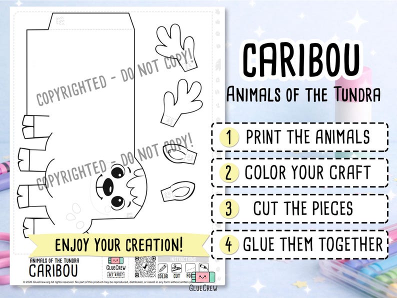Caribou Printable Paper Craft | 3D Printable DIY Craft for Kids | Arctic Tundra Habitat | Classroom Homeschool Fine Motor Activity image 2