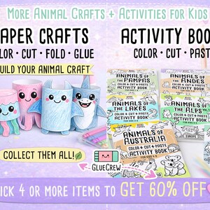 Animals of American Plains Kids Activity Book, Color & Cut and Paste, Preschool Coloring Printable Worksheets (PDF) image 8
