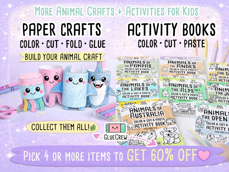 Animals of American Plains Kids Activity Book, Color & Cut and Paste, Preschool Coloring Printable Worksheets (PDF) image 8
