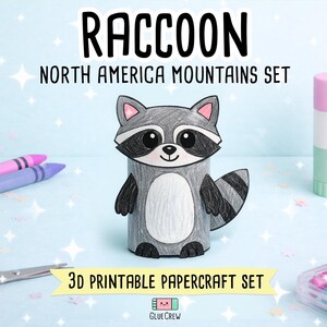 Raccoon 3D Paper Craft Kit, Printable DIY Animal Model, Montessori Primary Unit Study Resource, Kid-Friendly Educational Activity image 1