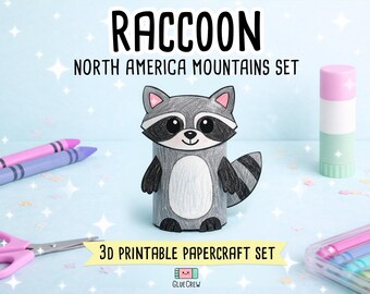 Raccoon DIY Printable Paper Craft | 3D Printable DIY Craft for Kids | Woodland Habitat | Preschool Fine Motor Habitat Project | Kids Craft