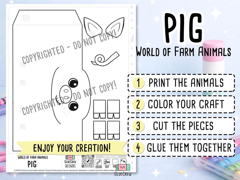 Pig Printable Craft for Kids | DIY Paper Craft for Classroom | Barnyard Habitat | Preschool Fine Motor Habitat Project | Teacher Resource immagine 2