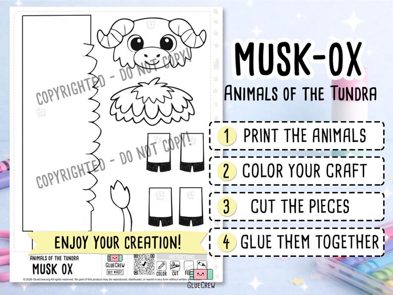Musk Ox 3D Printable Paper Craft | Printable Kids Paper Craft Activity | Arctic Animals | Preschool Classroom Homeschool Activity DIY Craft imagem 2