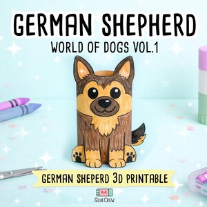 GERMAN SHEPHERD Paper Craft Printable DIY Kit for Kids, 3D Puppy Crafts for Kids, Back to School - Fine Motor Activity - Cut and Glue afbeelding 1
