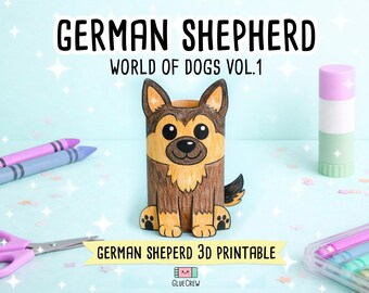 GERMAN SHEPHERD Paper Craft Printable DIY Kit for Kids, 3D Puppy Crafts for Kids, Back to School - Fine Motor Activity - Cut and Glue