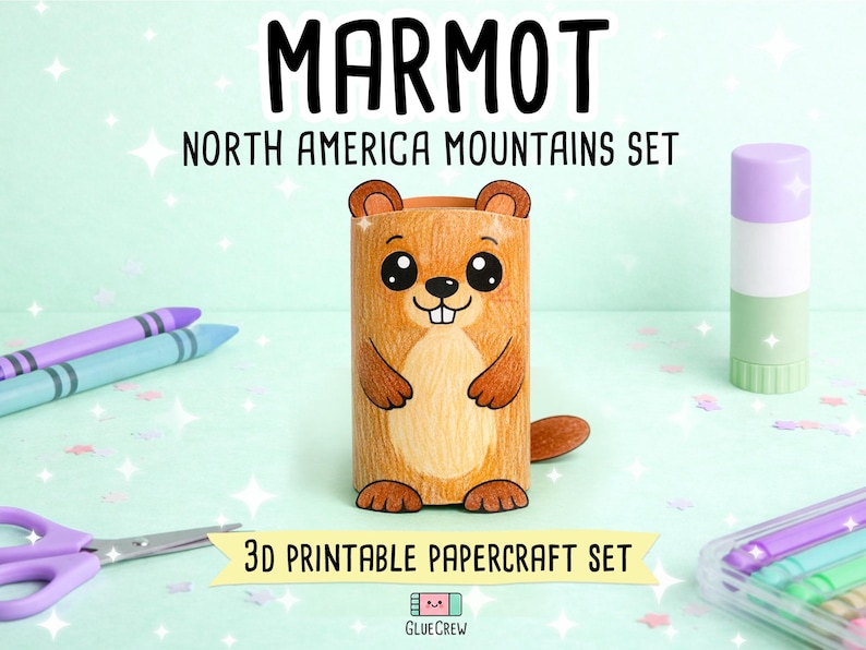 Marmot Printable Paper Craft | 3D Printable DIY Craft for Kids | Mountain Habitat | Teacher School Homeschool Habitat Unit | Habitat Diorama image 1