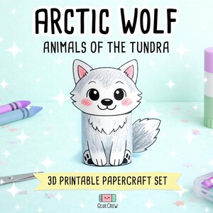 Arctic Wolf 3D Paper Craft | Printable Animal Craft for Kids | Arctic Tundra Habitat | Teacher Classroom Homeschool Resource | DIY Craft imagen 1