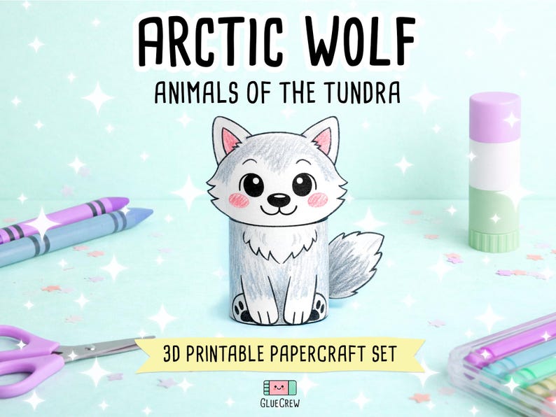 Arctic Wolf 3D Paper Craft | Printable Animal Craft for Kids | Arctic Tundra Habitat | Teacher Classroom Homeschool Resource | DIY Craft imagen 1