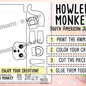 Howler Monkey 3D Paper Craft | Printable Animal Craft for Kids | Jungle Habitat | Teacher School Homeschool Habitat Unit | Habitat Diorama image 2