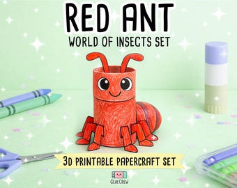 RED ANT 3D Paper Craft Kit,  Easy Printable Kids Craft for Educational DIY Preschool Activity - Insect Unit for learning with fun