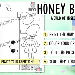 Bee Printable 3D Paper Craft Kit | Insects DIY Kids Classroom Project, Educational Happy Honey Bee Model with Yellow and Black Stripes bild 2
