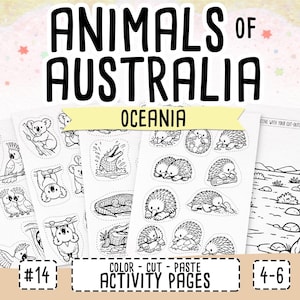 Australia Animals Activity Book | Kids Coloring, Cut & Paste (PDF Printable) mockup