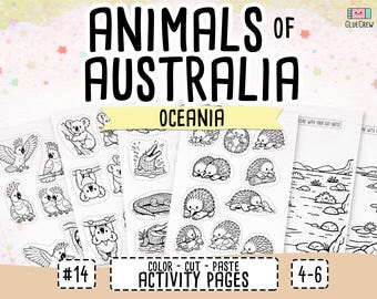 Australia Animals Activity Book | Kids Coloring, Cut & Paste (PDF Printable)