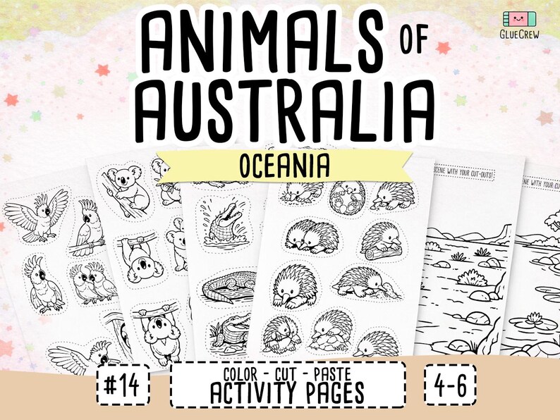 Australia Animals Activity Book | Kids Coloring, Cut & Paste (PDF Printable) mockup
