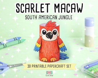 Scarlet Macaw Printable Paper Craft | 3D Printable DIY Craft for Kids | Rainforest Animals | Classroom Homeschool Fine Motor Activity